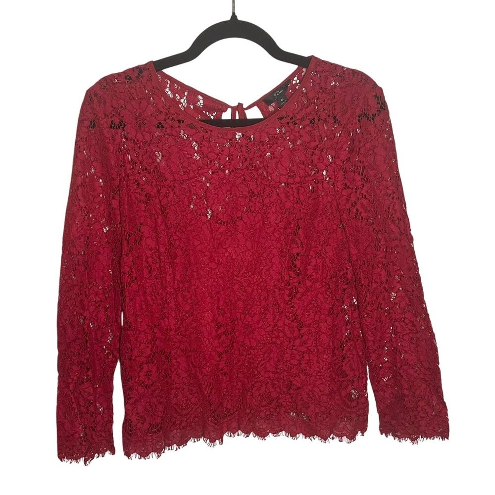 J. Crew Women's Red Lace Long Sleeve Blouse with Slip Cami Size 6 Holiday Fall